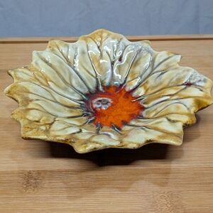Vintage Marcia of California Yellow Sunflower Textured Pottery Bowl